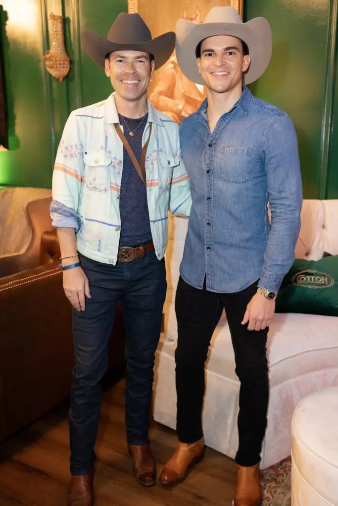 Derrick Shore, Brandon Bourque at Cotton Holding's Houston Livestock Show & Rodeo barbecue cook-off party. (Photo by Ashley Patranella, Painted Peacock Photography)