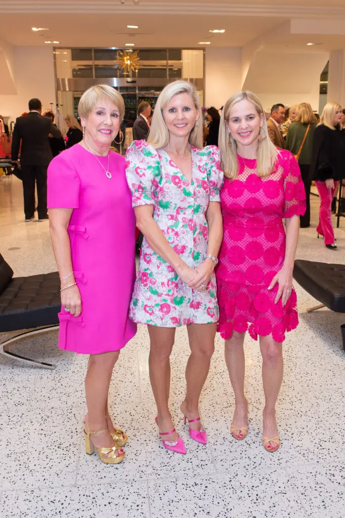 Donna Lewis, Allison Lewis Cattan, Emily Lewis at the American Cancer Society's 'Tickled Pink' evening at Tootsies. They chair the main event set for April 21 at the Post Oak Hotel. (Photo by Jacob Power)