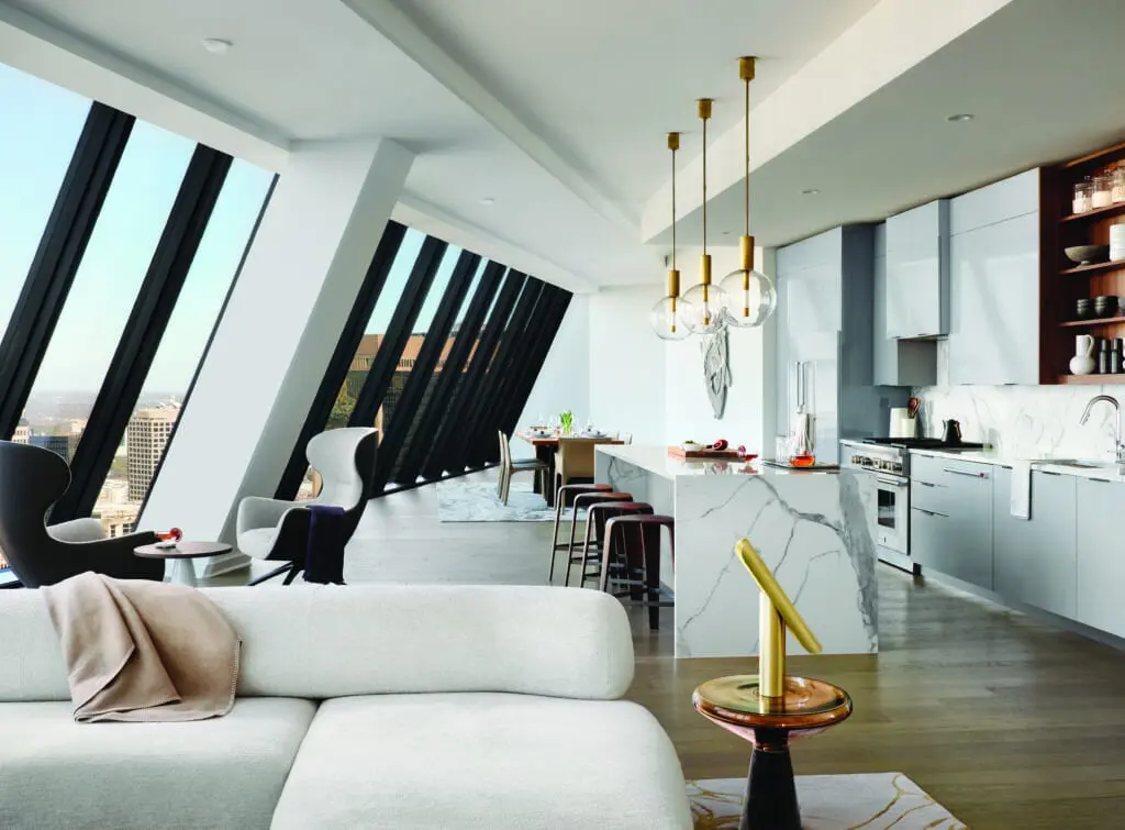 Beautiful penthouse kitchens and living rooms for entertaining.