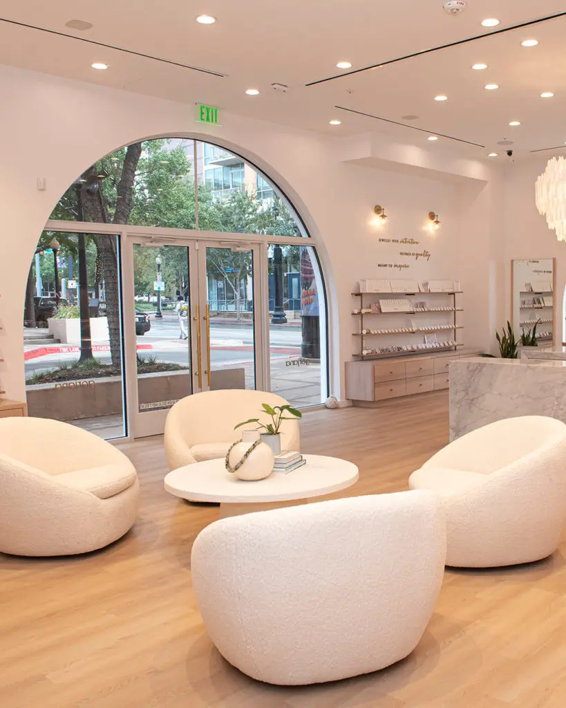 Inside Gorjana's new Dallas showroom, with a casual coastal vibe.