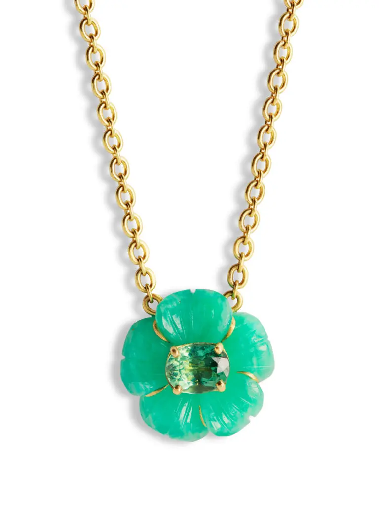 Irene Neuwirth Amazonite and Green Tourmaline Tropical Flower Yellow Gold Necklace