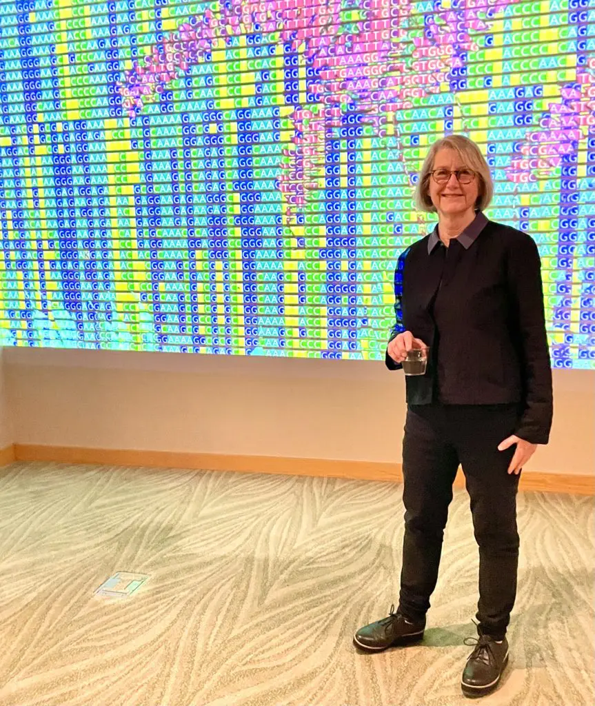 Artist Dornith Doherty dips into DNA sequencing in one of her animated artworks at the Botanical Research Institute of Texas. (Photo by Courtney Dabney)