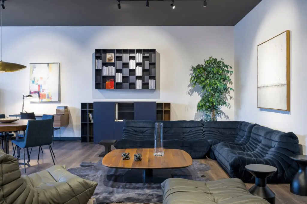 The Ligne Roset showroom at BeDesign features the ever-popular, iconic Togo, designed in 1973.
