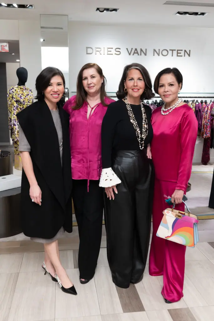 Annie Nguyen-Tan, Sylvia Forsythe, Heidi Parkhurst, honoree Nini Hale at Saks Fifth Avenue for the Houston Sweethearts tea party. (Photo by Daniel Ortiz)