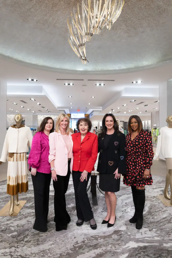 Houston Sweetheart hostesses Sylvia Forsythe, Kim Moody, Warner Roberts, Alicia Smith, Deborah Duncan at Saks Fifth Avenue.  (Photo by Daniel Ortiz)