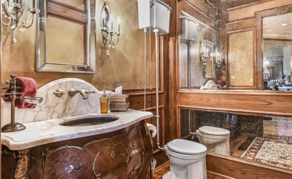 The antique pull chain toilet is just one of the ranch's nods to old Texas.