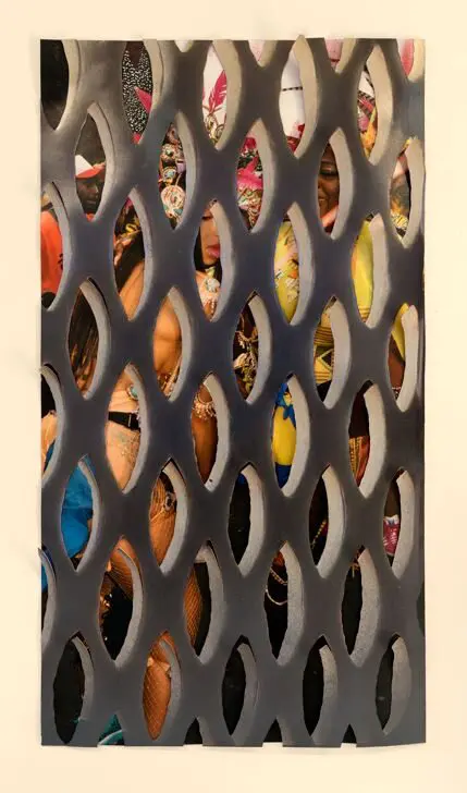 Paul Anthony Smith's "Untitled," 2023. In this piece, Smith explores how fences partially conceal what is behind them. This beautiful sculptural work is intended to lean against a wall on a plinth or shelf.