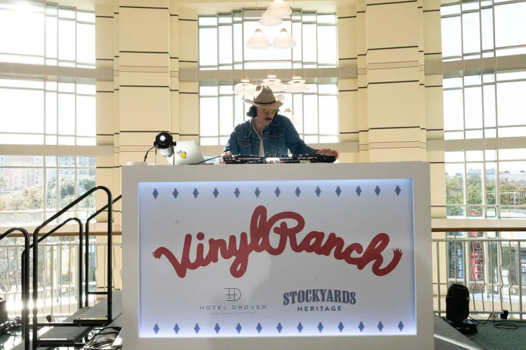 Disko Cowboy from Vinyl Ranch brought the beat to the early morning meeting.(Photo by Leo Wesson)