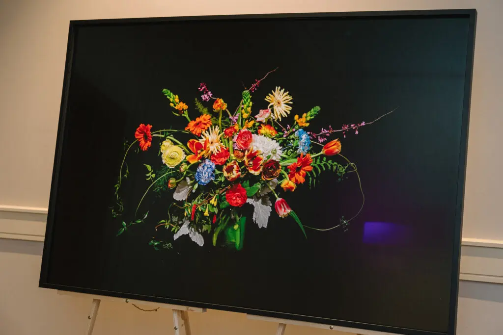 Debra Barrera's "Precious Twin, Blue Carnations," 2020 on display at Houston Center for Photography's Print Auction & Dinner (Photo by Johnny Than)
