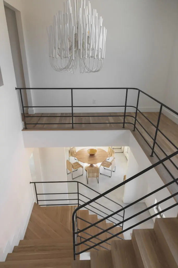 An aerial view from the top of the stairs. 