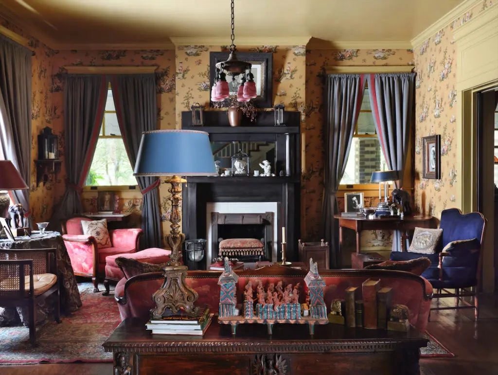The parlor was furnished in family antiques and lighting original to
the house and pieces that belonged to Morton and Lewis’ house in Bucks County, PA. (Photo by Lisa Petrole)