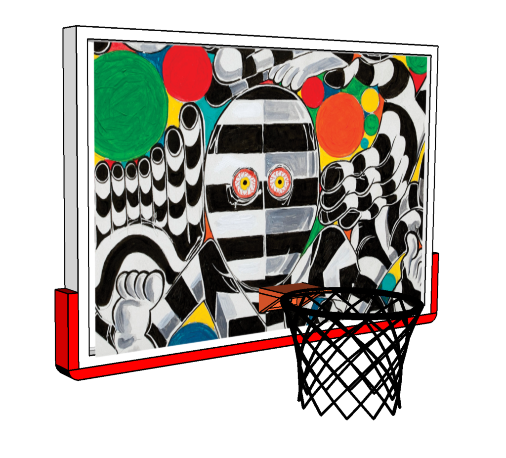 Trenton Doyle Hancock's "Becoming the Toymaker: Phase 14 of 41, or Trenton Doyle Hancock's "Becoming the Toymaker: Phase 14 of 41, or Common Phenomenon or Simply Commonenon," 2017, inspired one of the backboards for CAMH Court. (Courtesy of the artist and James Cohan, New York)