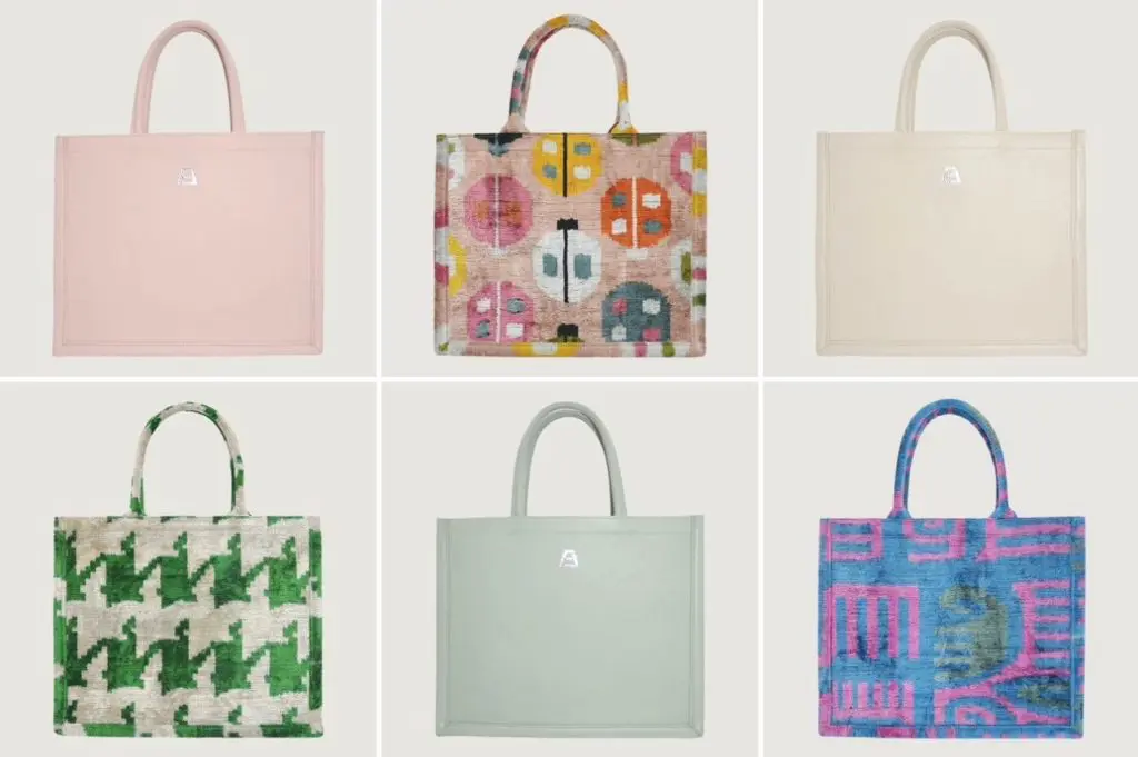 Alara the Label - The brand's signature Boss Bag wrapped in ikat fabrics or leather.