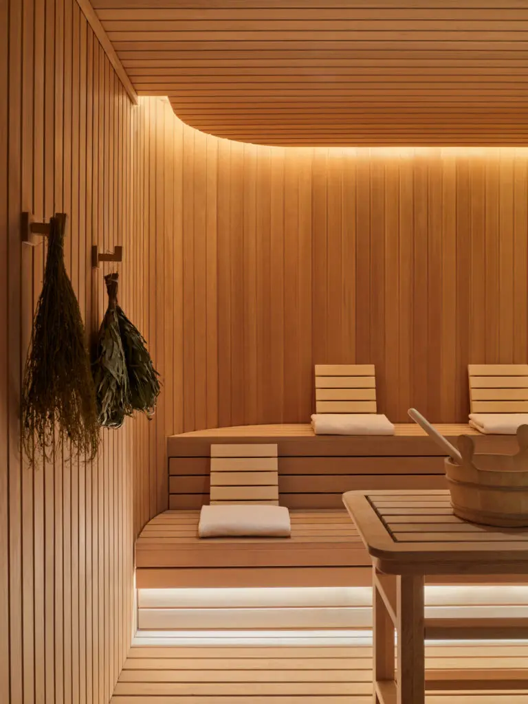 One of the Spa Houses at Aman Spa New York boast it's own private Banya wooded sauna.