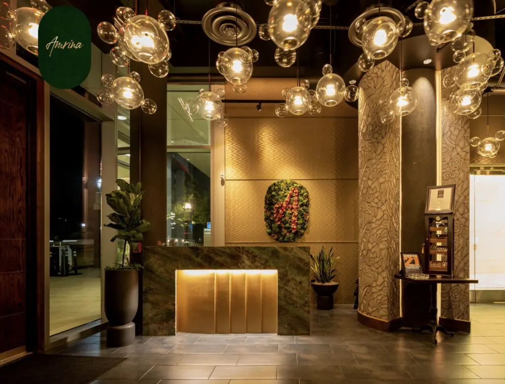 Amrina's lobby sets the tone for an impressive restaurant space.