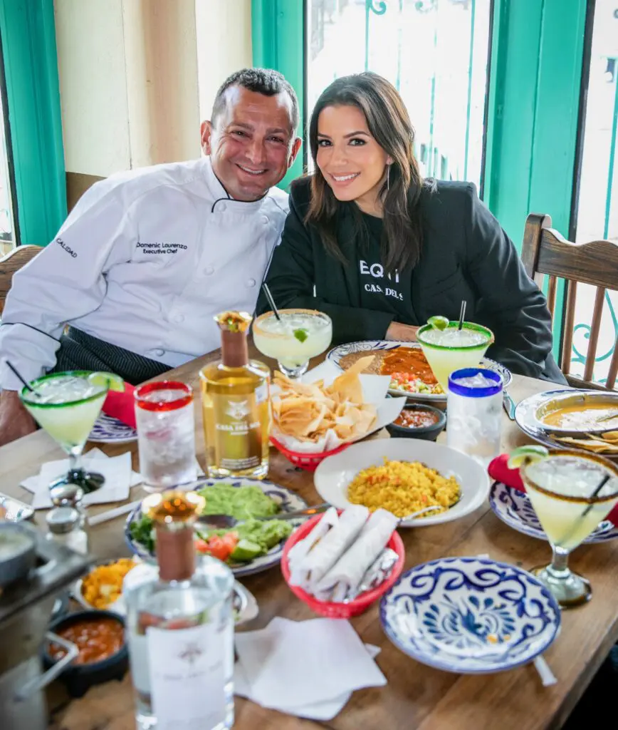 El Tiempo Cantina executive chef Dominic Laurenzo shares a Tex-Mex feast with Eva Longoria, who was in Houston promoting Casa Del Sol tequila. (Kelley Sweet Photography)