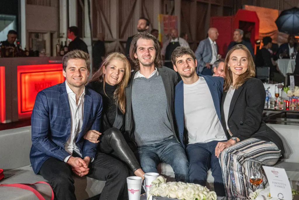 Patrick Fertitta, Paige Feritta, Michael Fertitta, Blake Fertitta, Dana Wempe at the Clutch City Foundation's 'Sneakers & Sequins' gala. (Houston Rockets photo)