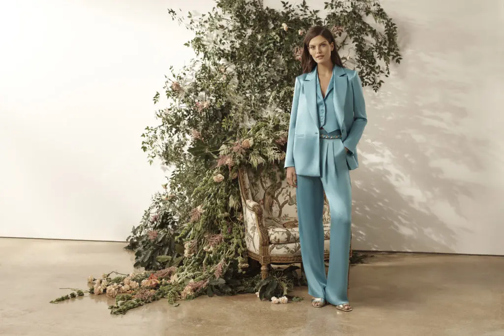 alice + olivia utilizes the monochromatic trend to create a lively and bold look.