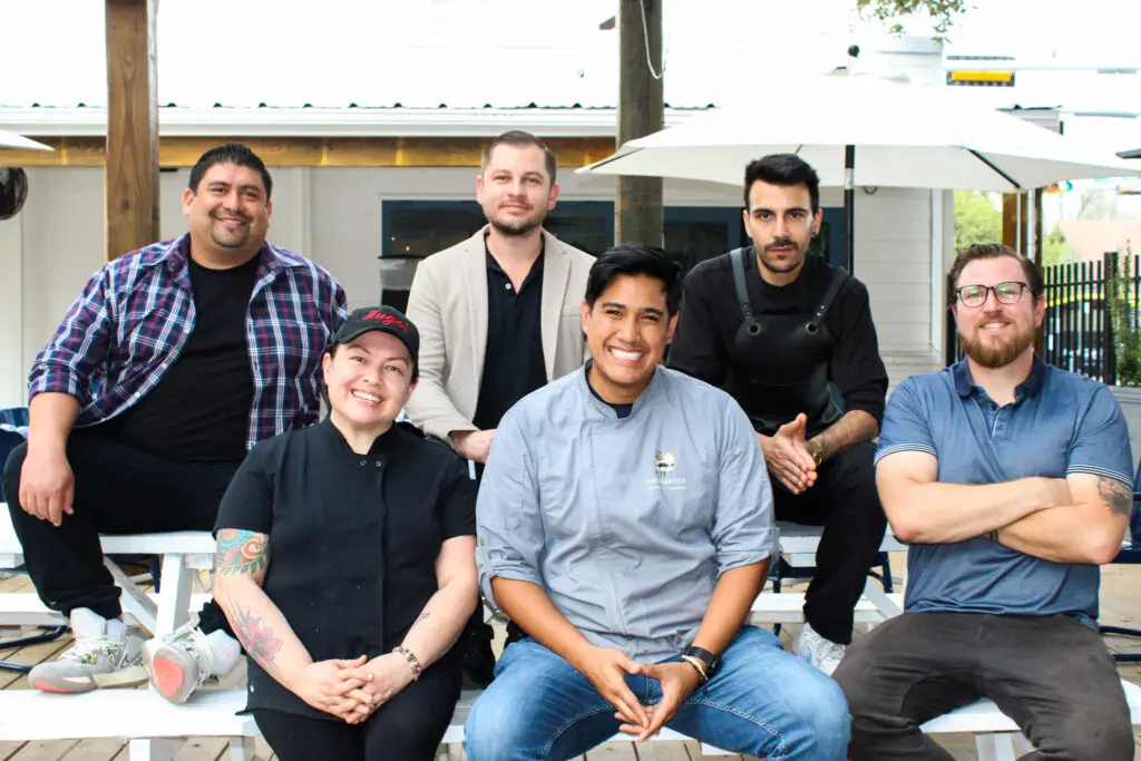 Front: Chef Vanessa Lee of Hugo's Restaurant and Chef Tonv Castillo of Mastrantos.
Back: Chef Thomas Bille of Belly of the Beast, Brian Doke owner of Heights & Co., and llias Gugole of Concura.
(photo by: CKO Digital)