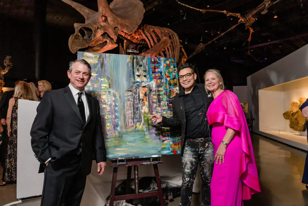 John Chatmas, artist Edgar Medina, Christi Chatmas at the inaugural CEO Foundation gala held at the Houston Museum of Natural Science.