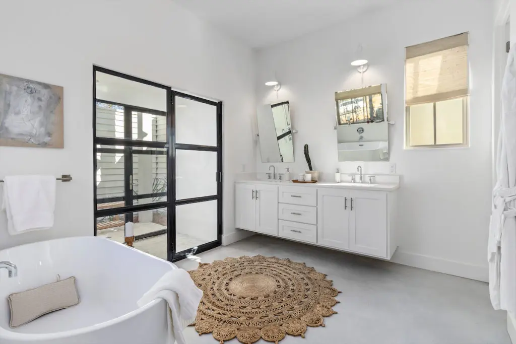 A soaking tub in the master bathroom.