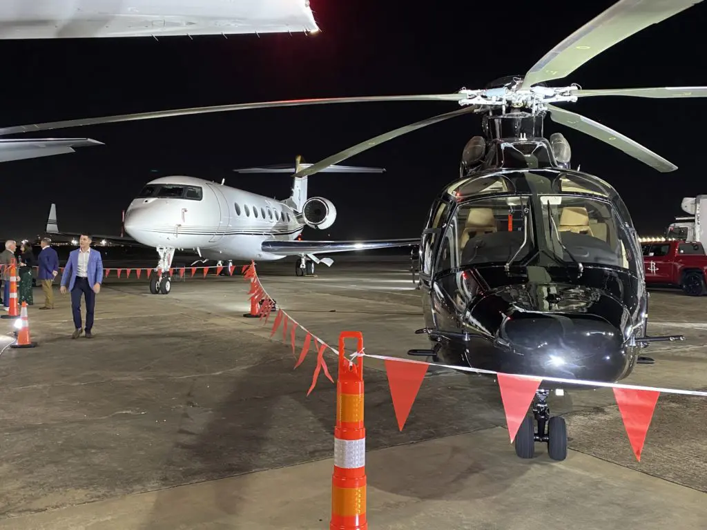 Billionaire Tilman Fertitta's stable of air power on display at the Houston Rockets Clutch City Foundation gala at the Landry's hangar at Hobby Airport.