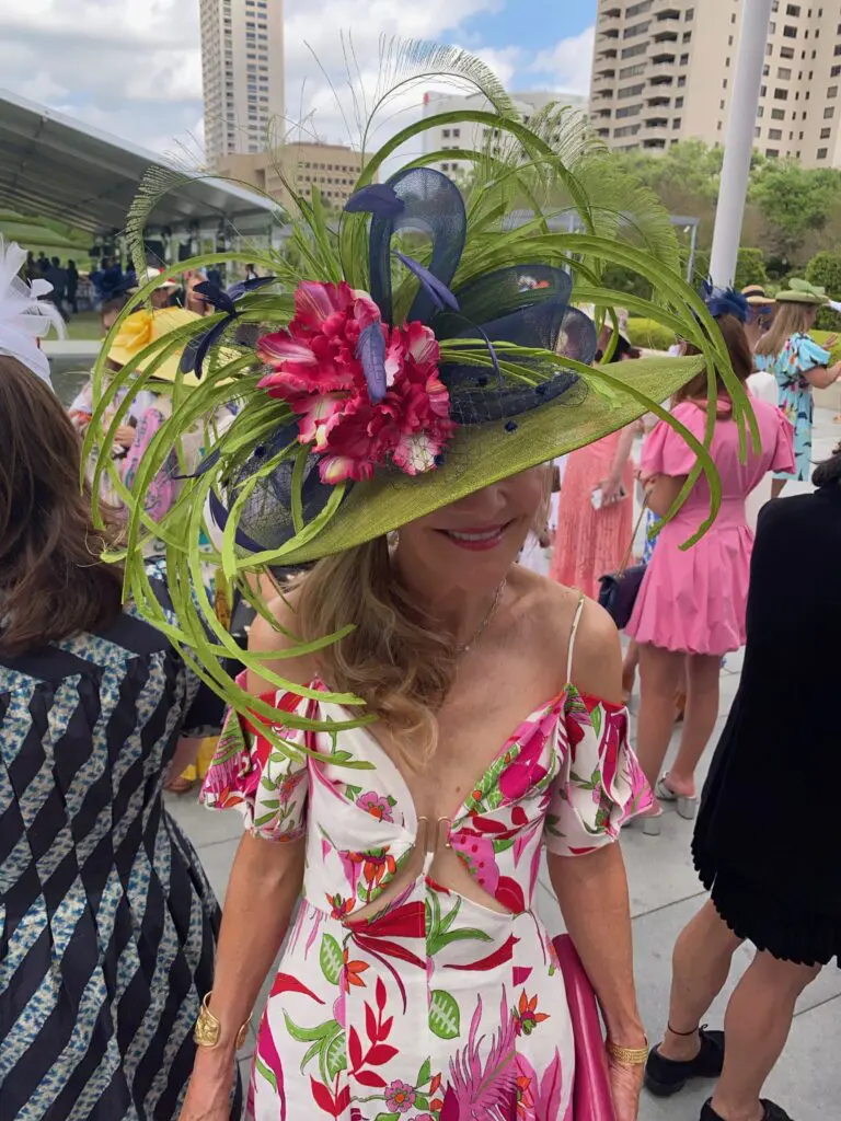 Jana Arnoldy in her Kentucky Derby chapeau at the Hermann Park Conservancy's 'Hats in the Park' luncheon (Photo by Shelby Hodge)