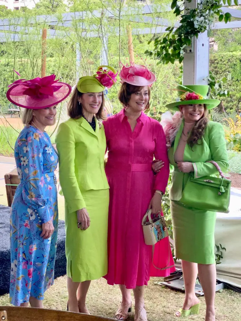 Co-chair Kelley Lubanko, honoree Susie Criner, co-chair Leigh Smith, honoree Ann Short at the Hermann Park Conservancy's 'Hats in the Park' luncheon (Photo by Shelby Hodge)