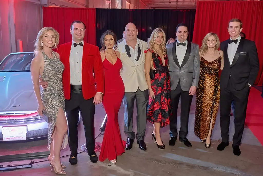Kaleta Blaffer Johnson, John Domolky, Jessica Gomez, Rick Perez, Kelsey Martin, Leon Brener, Morgan & Andrew Pieper at Fresh Arts Thunder Ball (Photo by Charlie Horse Photography)