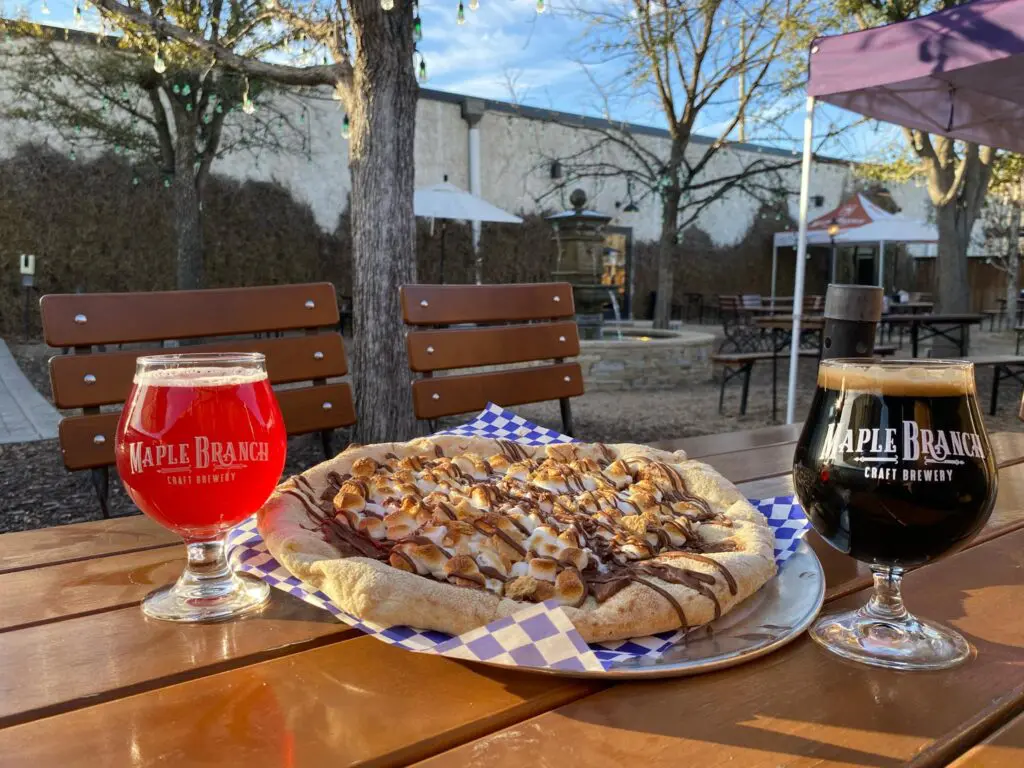 Eat dessert first at Maple Branch Craft Brewing with the s'mores dessert pizza.