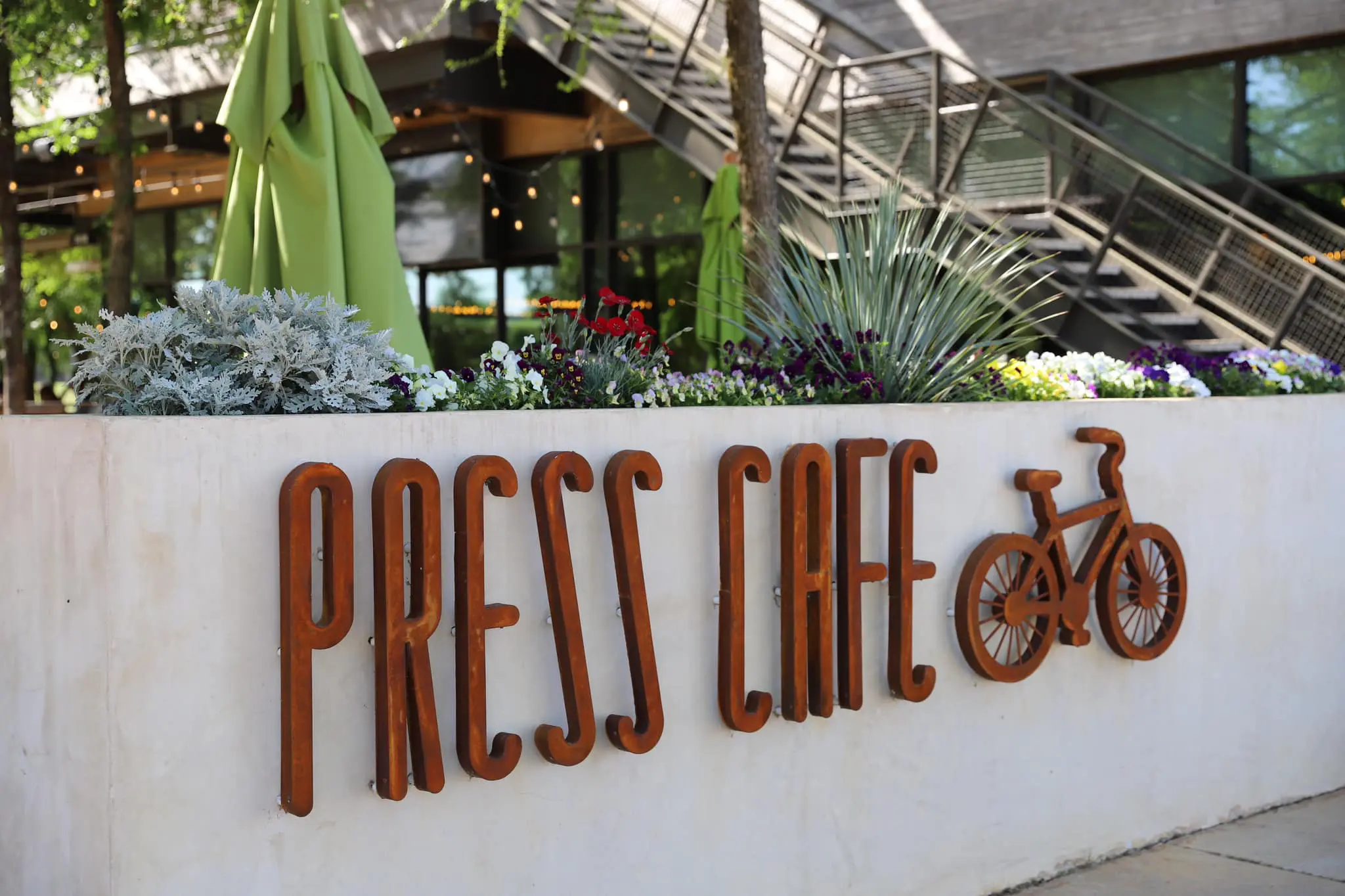 Press Cafe embraces its location at the Trailhead at Clearfork, overlooking the river.