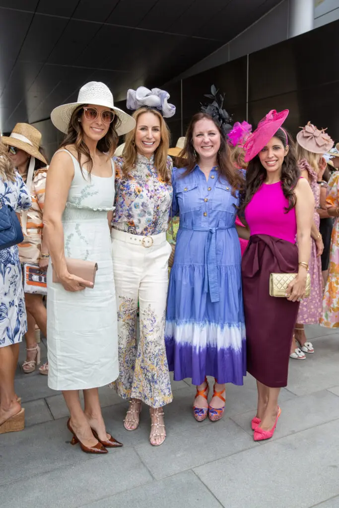 Rachel Solar, Brooke Bently-Gunst, Lindsey Brown, Maria Vilchez-Lowrey at the Hermann Park Conservancy's 'Hats in the Park' luncheon (Photo by Jenny Antill)