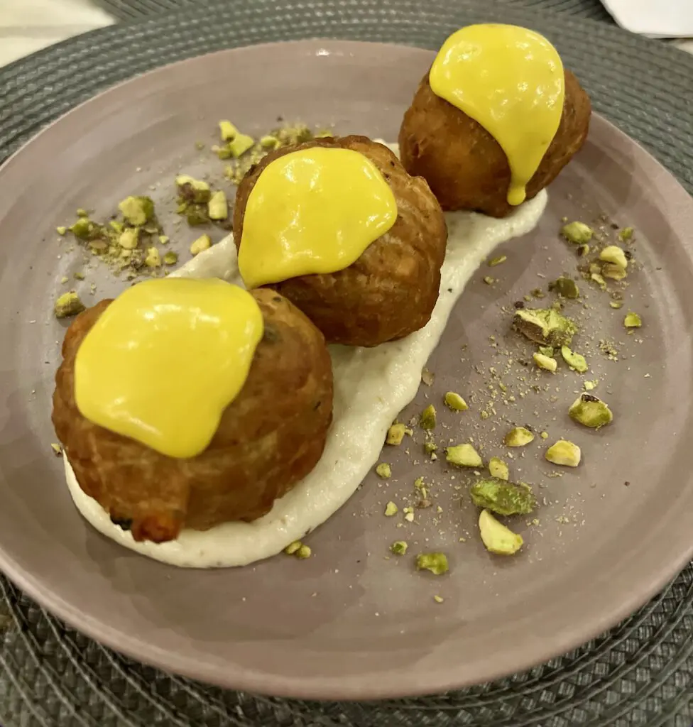 The third course created by Chef Ilias Gugole was a sweet and savory dish called Frittelle All'Ortolana.
(photo: Mia Bonner)