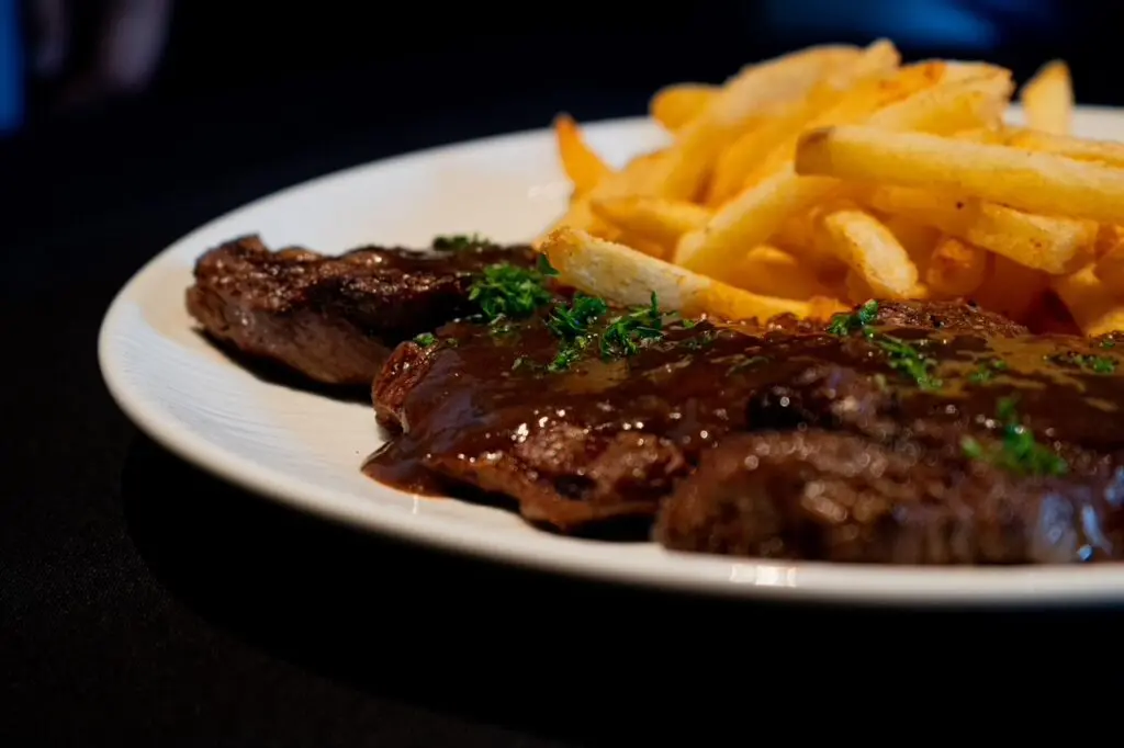Classic steak frites at PS-21 in the former spot of Queen Vic on RIchmon Avenue. (Photo by Interiors: Raydon Creative, Food and Drink: Harold Cua)