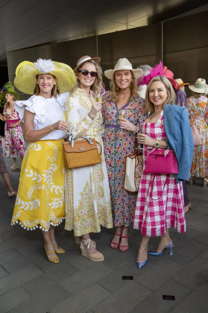 Stephanie Tsuru, Elizabeth Wagett, Katie Tsuru, Donae Chramosta at the Hermann Park Conservancy's 'Hats in the Park' luncheon (Photo by Jenny Antill)