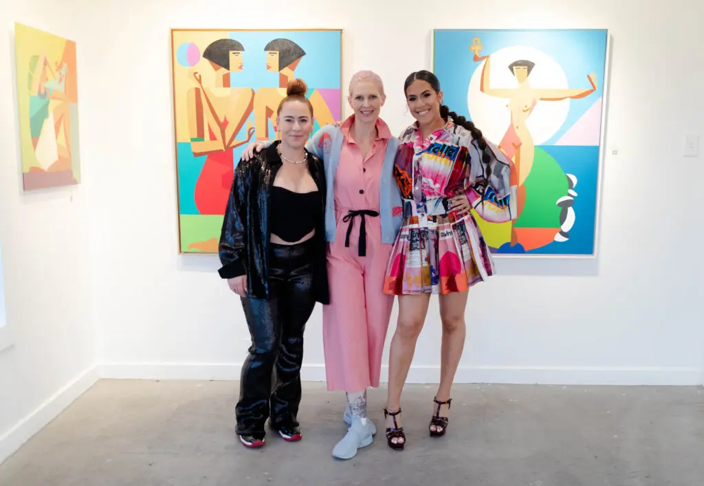 Tara Carsner, W.A.A.S. Gallery owner Brandy Michele Adams, Marian Mekhail at "Colorful Wave, White Sea" dinner at W.A.A.S. Gallery (Photo by Demetri Sheffield)