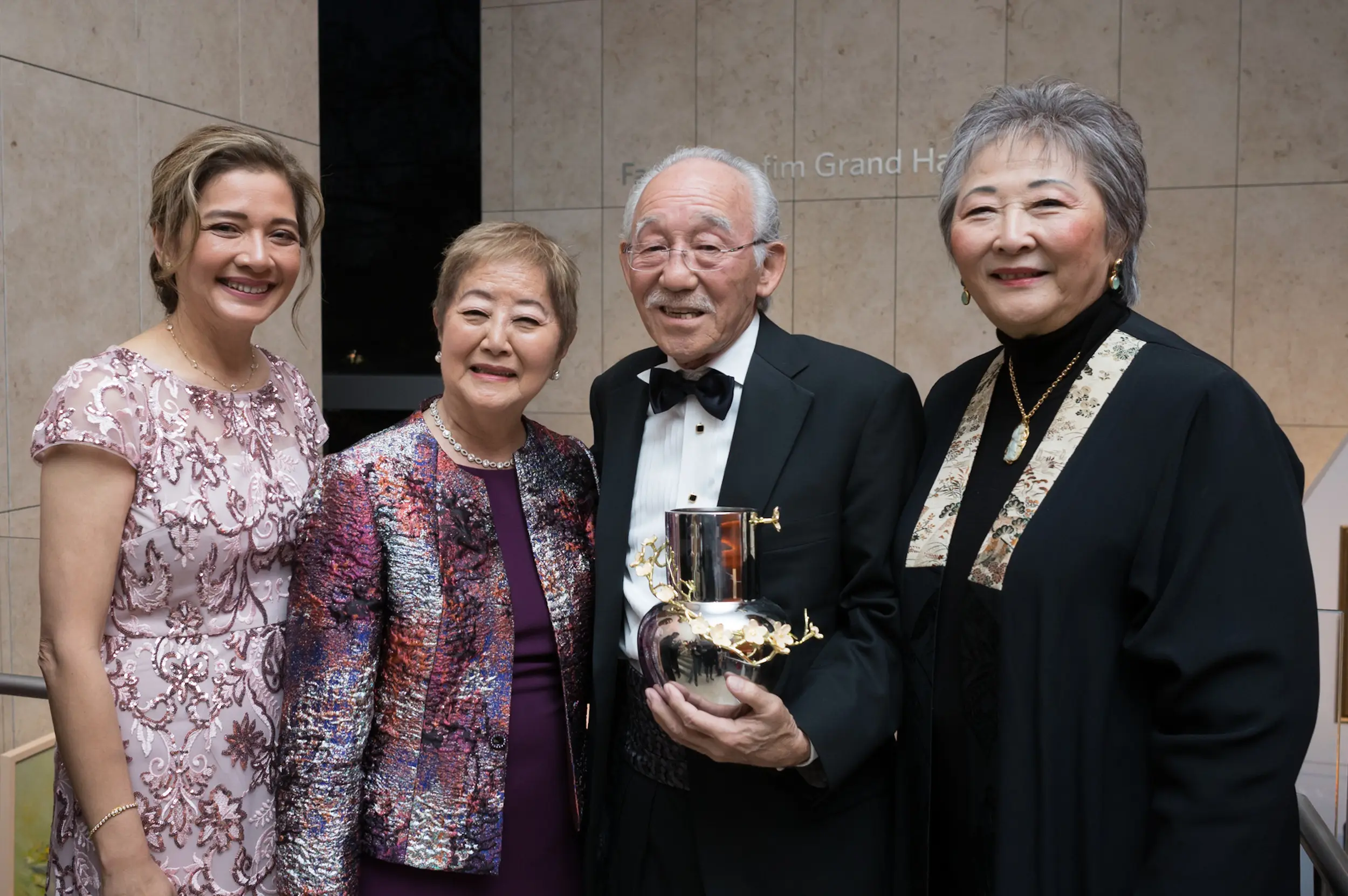 Asia Society Texas president Bonna Kol, Kathy& Glen Gondo, and honorary ball chair Donna Fujimoto Cole at Asia Society Texas’ Tiger Ball celebrating the beauty and elegance of Japan, honoring the Gondos. (Photo by Daniel Ortiz)