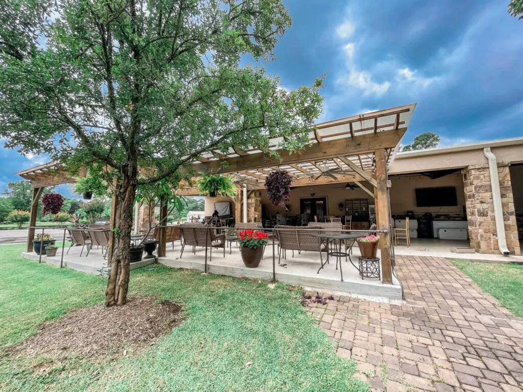 Wild Stallion Vineyard's patio is a cozy spot to relax and enjoy locally grown and produced wine near The Woodlands.