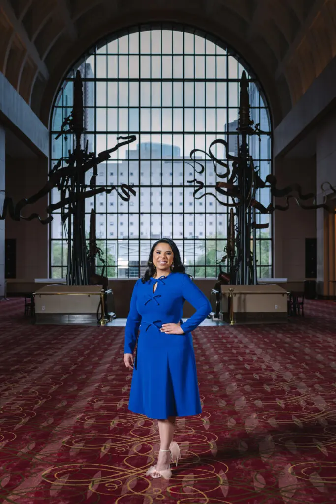 Lauren Randle is wearing a Carolina Herrera dress from Tootsies. (Photo by Johnny Than)