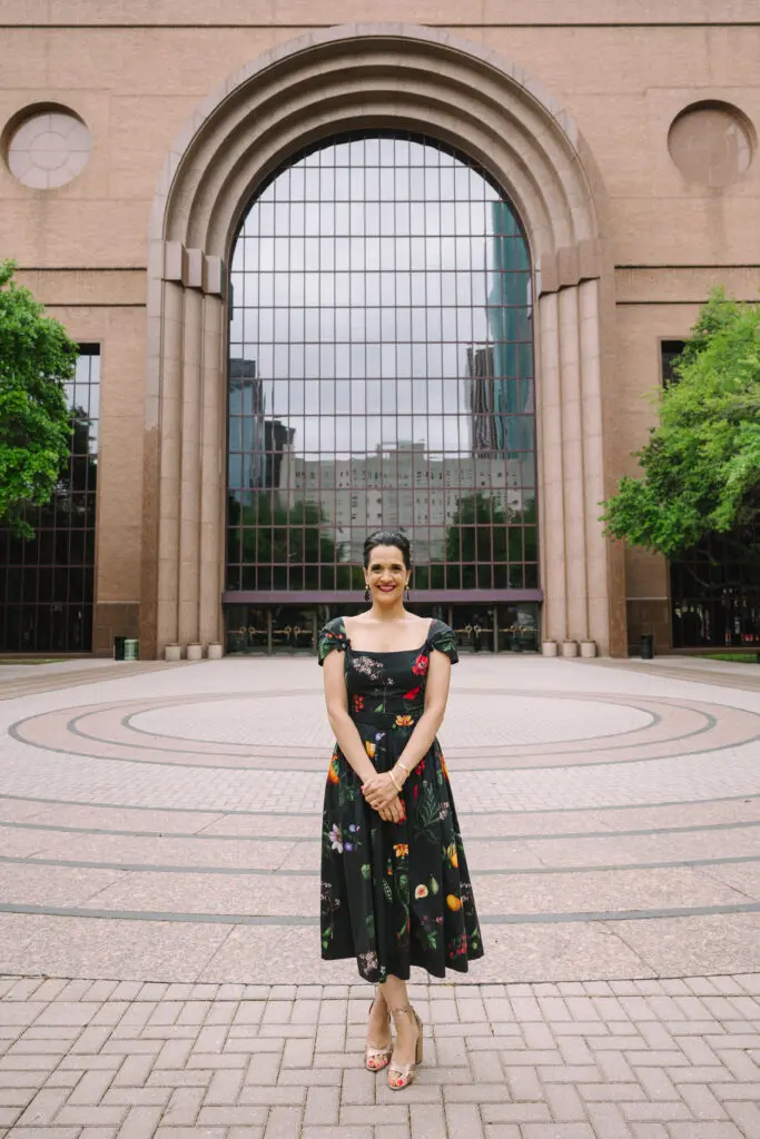 Khori Dastoor is wearing an Oscar De La Renta dress from Tootsies. (Photo by Johnny Than)