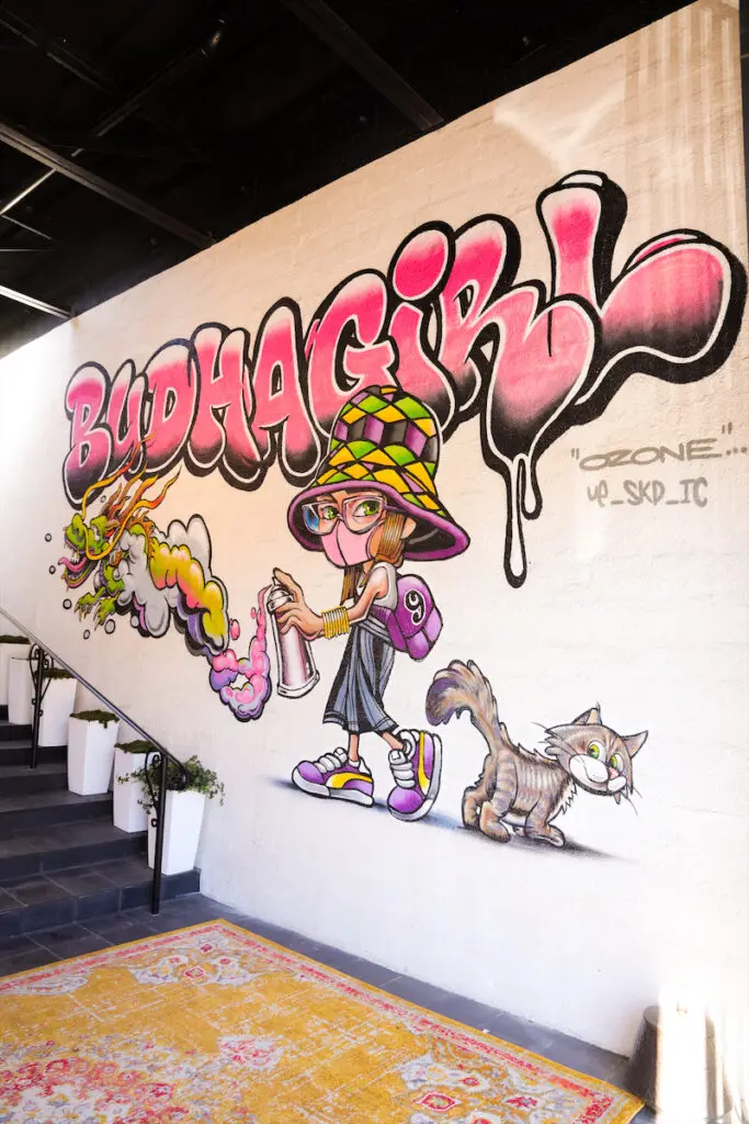A mural outside BuDhaGirl's headquarters in the Dallas Design District. 