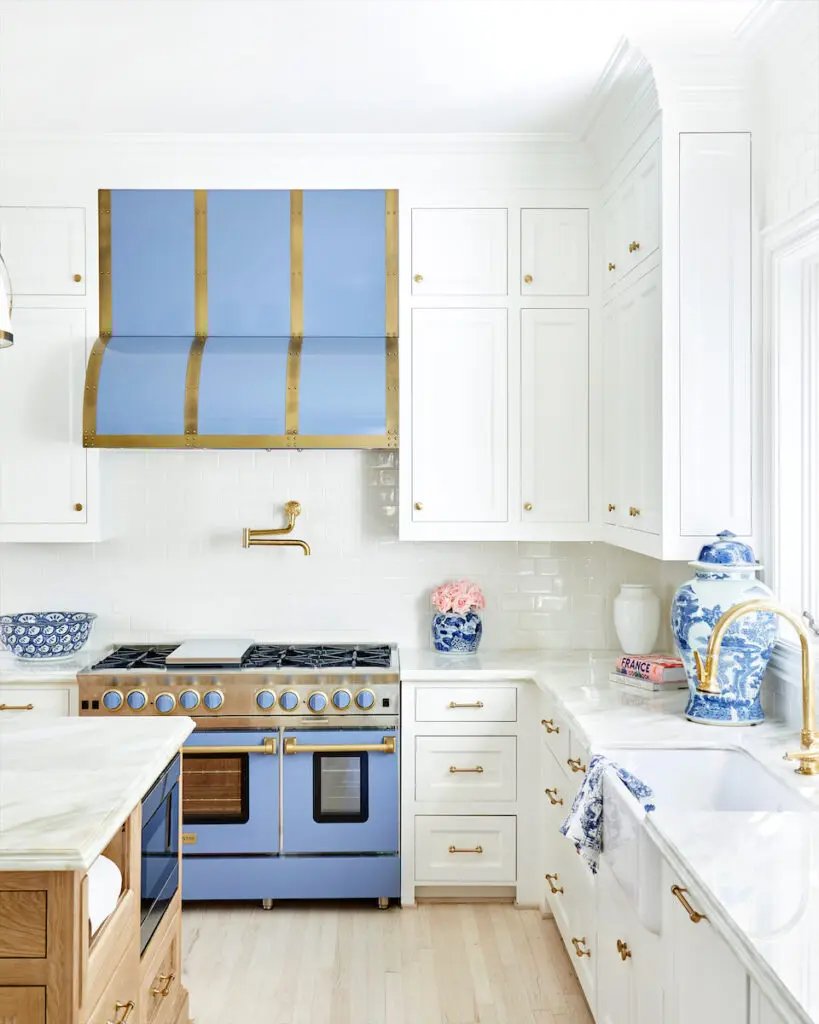 In Caitlin Wilson’s kitchen, a BlueStar range in pigeon blue. 