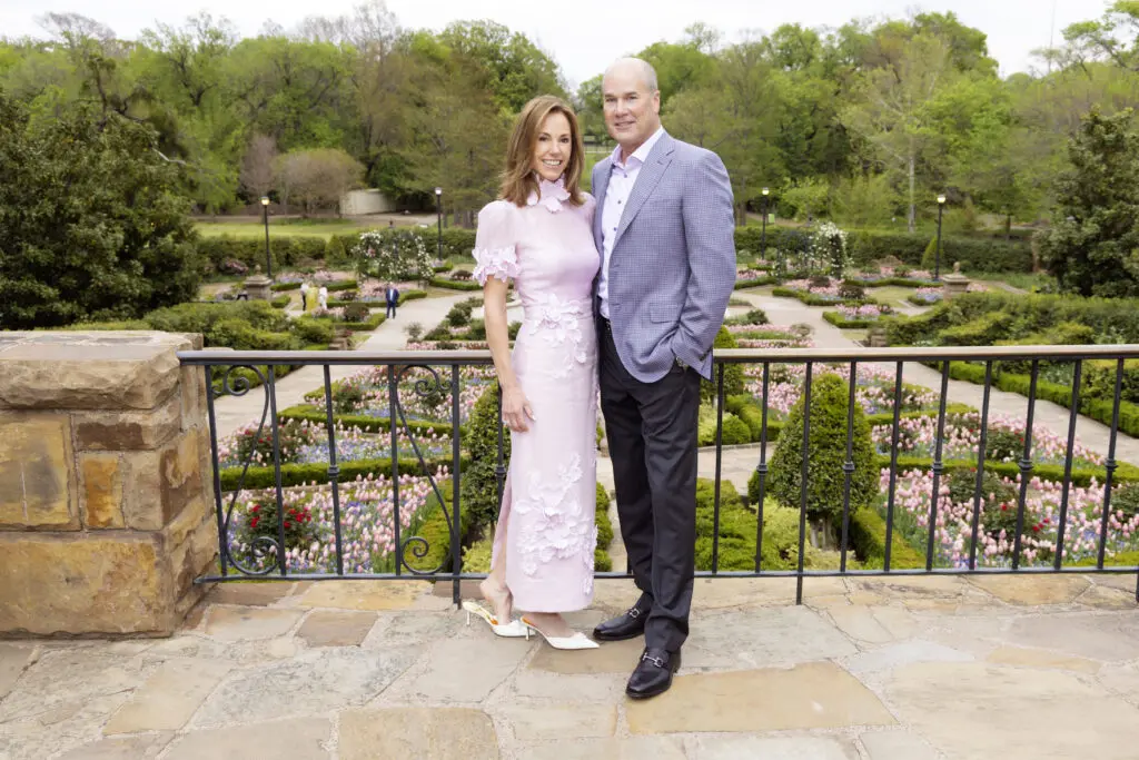 Fort Worth Garden Club President Teresa Hubbard with Jim Hubbard overlooking the lower rose garden at the Fort Worth Garden Club Evening in the Garden. (Photo by Ellman Photography)