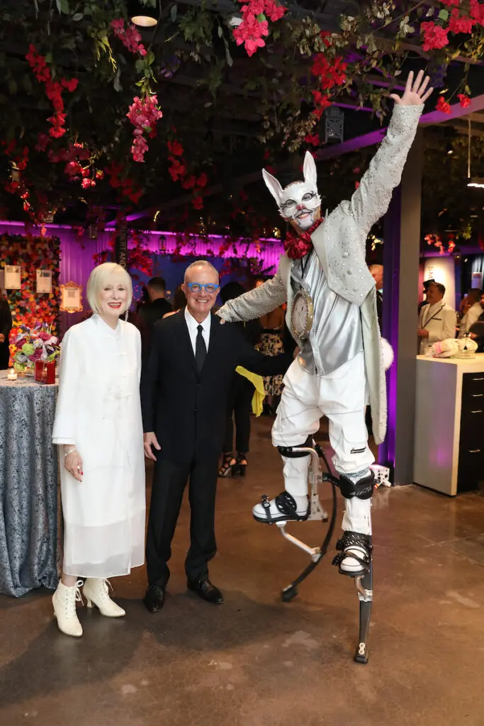 Susan & Neal Hirsch pose with the White Rabbit at Stages Gala at The Gordy. (Photo by Priscilla Dickson)