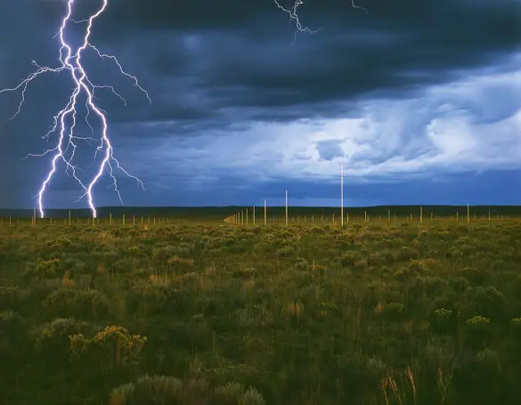 Walter De Maria's "The Lightning Field," 1977, permanent installation, Quemado, New Mexico. (Photo by John Cliett, courtesy Dia Art Foundation, New York, and Estate of Walter De Maria)