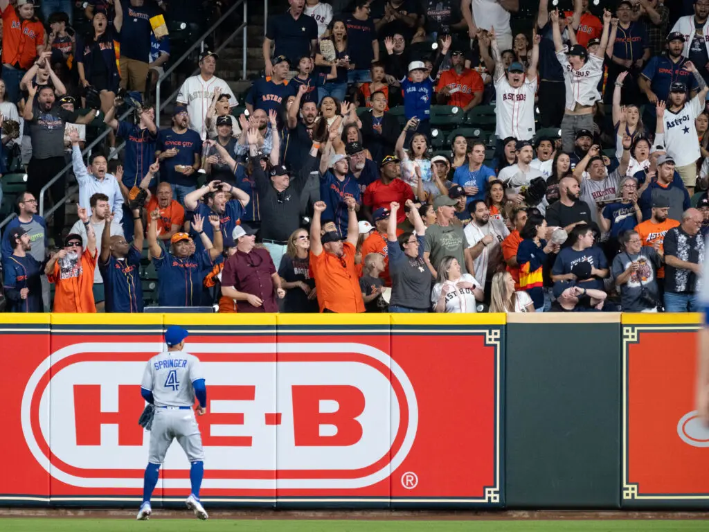 George Springer could only turn and watch Jake Meyers home run go into the Minute Maid Park stands. (Photo by F. Carter Smith)