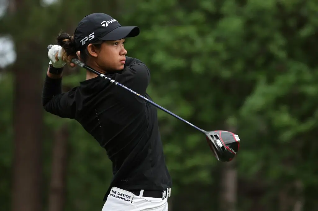  Eila Galitsky, a 16-year-old from Thailand, shot 2-under 70 during the opening round of the Chevron Championship  in The Woodlands. (Photo by Stacy Revere/Getty Images)