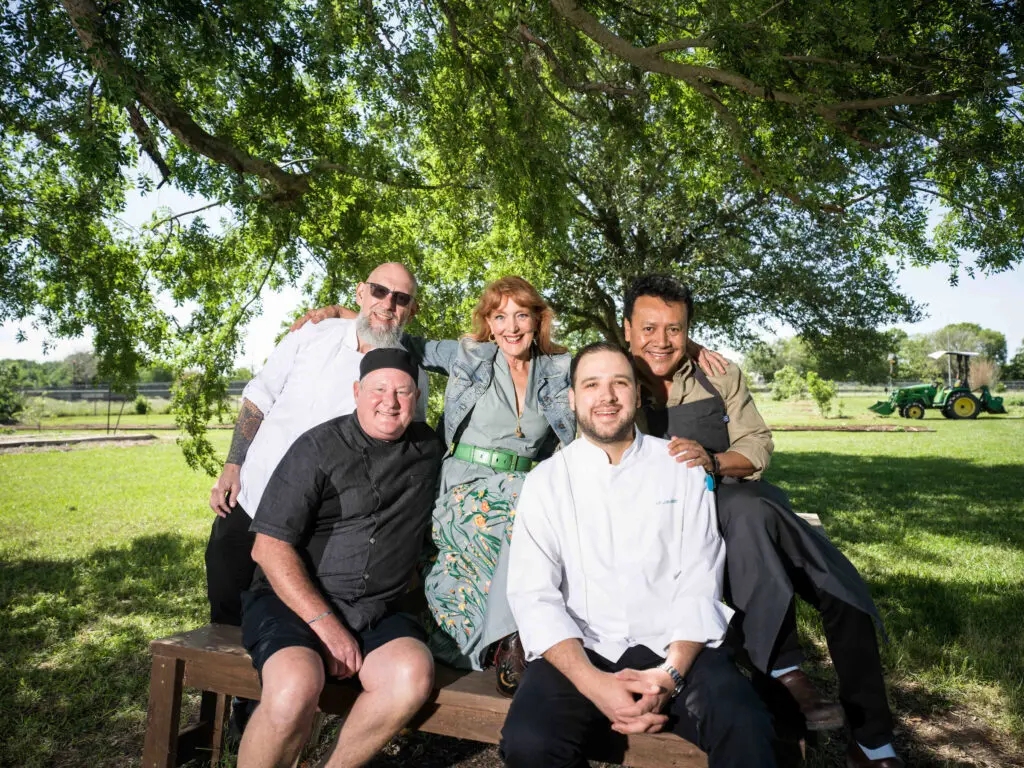 Juan Gonzalez, Greg Martin, Gracie Cavnar, Hugo Ortega, Felipe Botero at the Recipe for Success Fashion in the Fields fundraiser. (Photo by Daniel Ortiz)