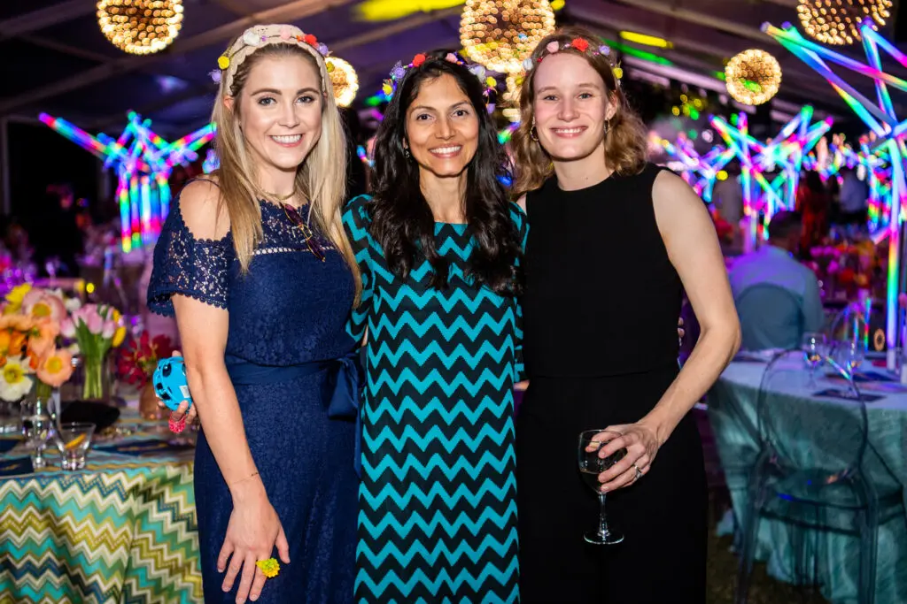 Lexie Councill, Minal Banthiya, Emily Curley at Memorial Hermann Foundation's Good Vibrations gala at Hermann Park Centennial Gardens. 