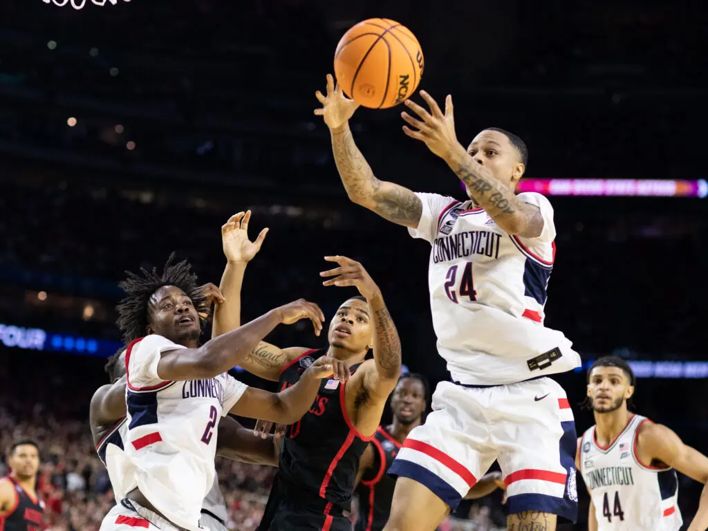 UConn guard Jordan Hawkins and UConn made all the big plays in the Final Four. (Photo by F. Carter Smith)